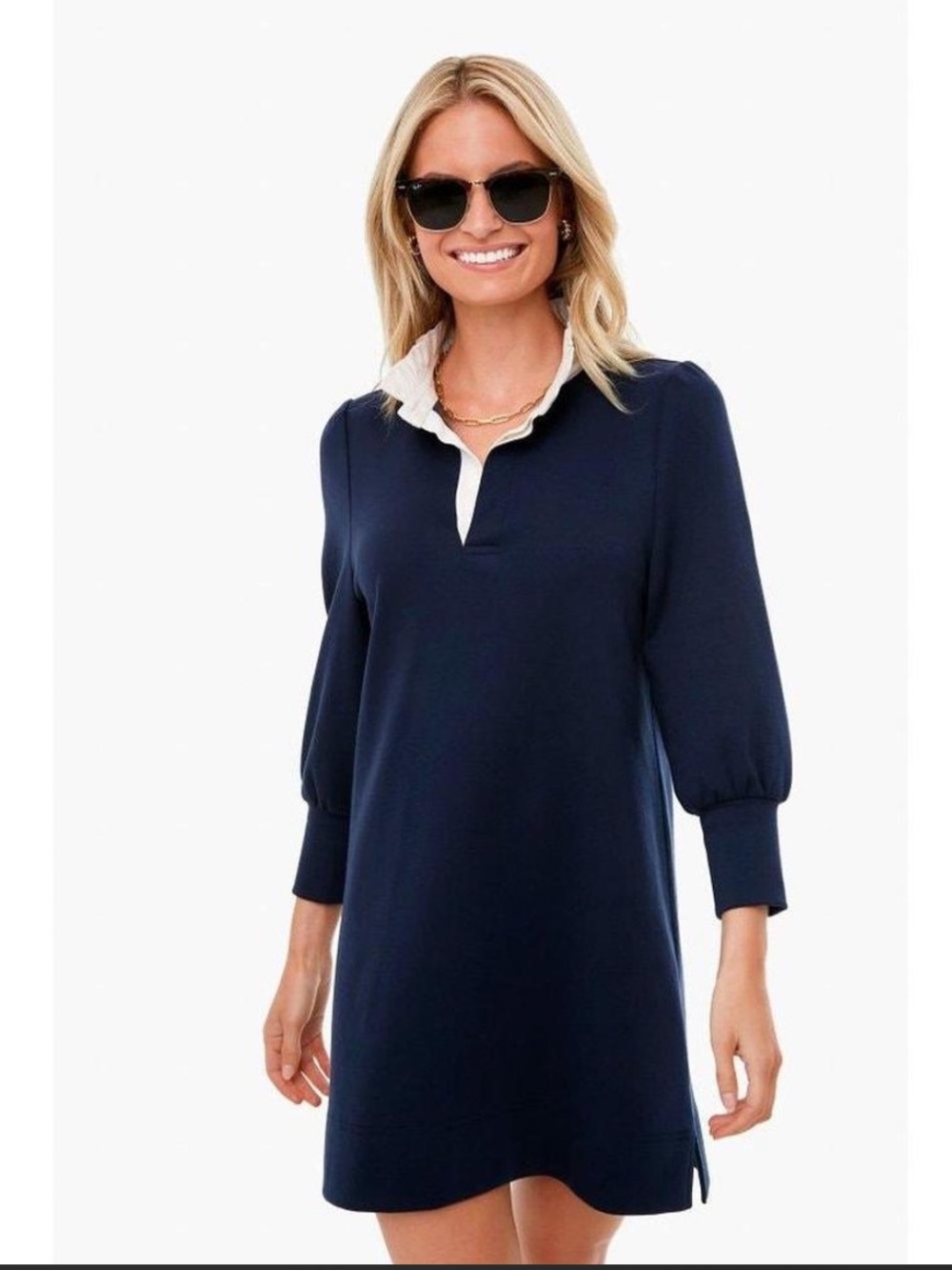 Pomander Place Navy Mini Dress with White Collar